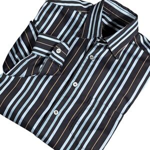Ermenegildo Zegna Button Down Mens Size M Black Blue Gold Striped Long Sleeve